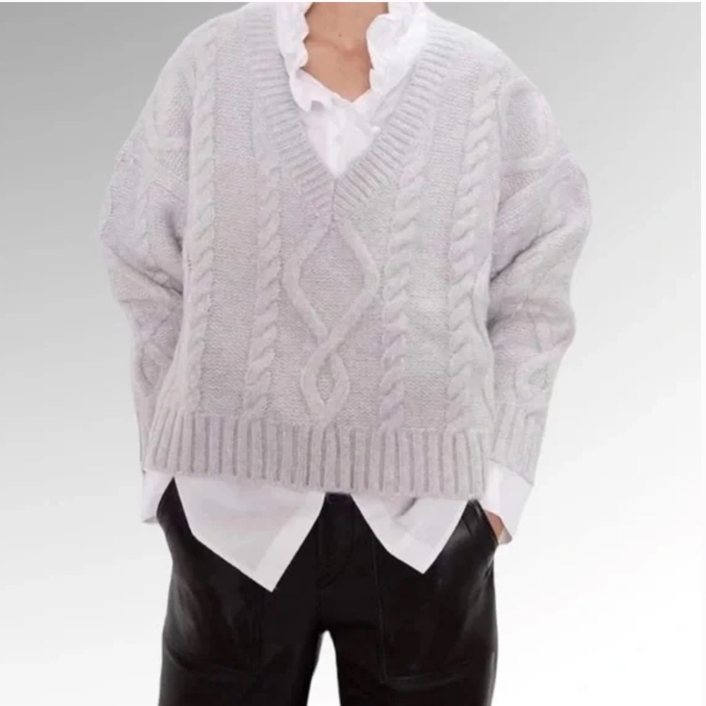 Zara Dolman Sleeve Gray Cable Knit Sweater